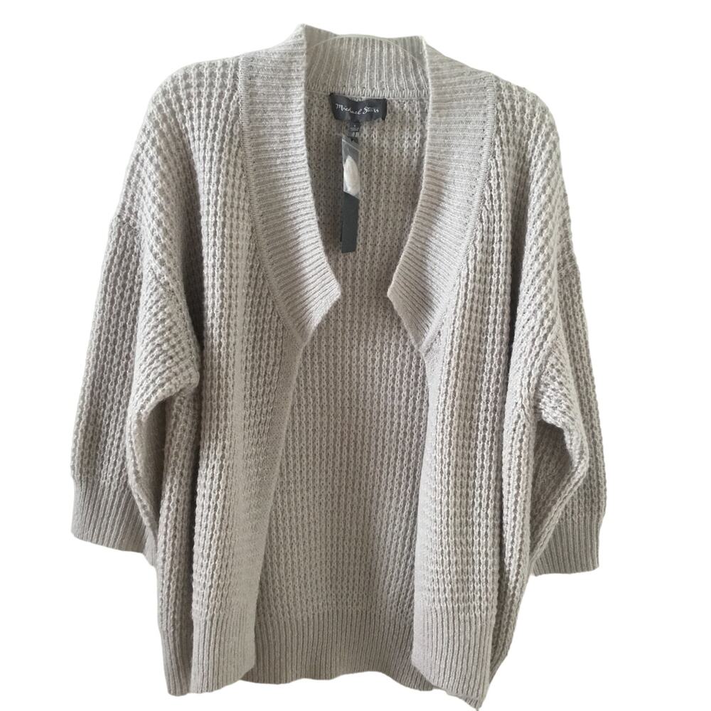 Michael Stars 3/4 Sleeve Open Sweater Jacket Stone & Silver Metallic New size S